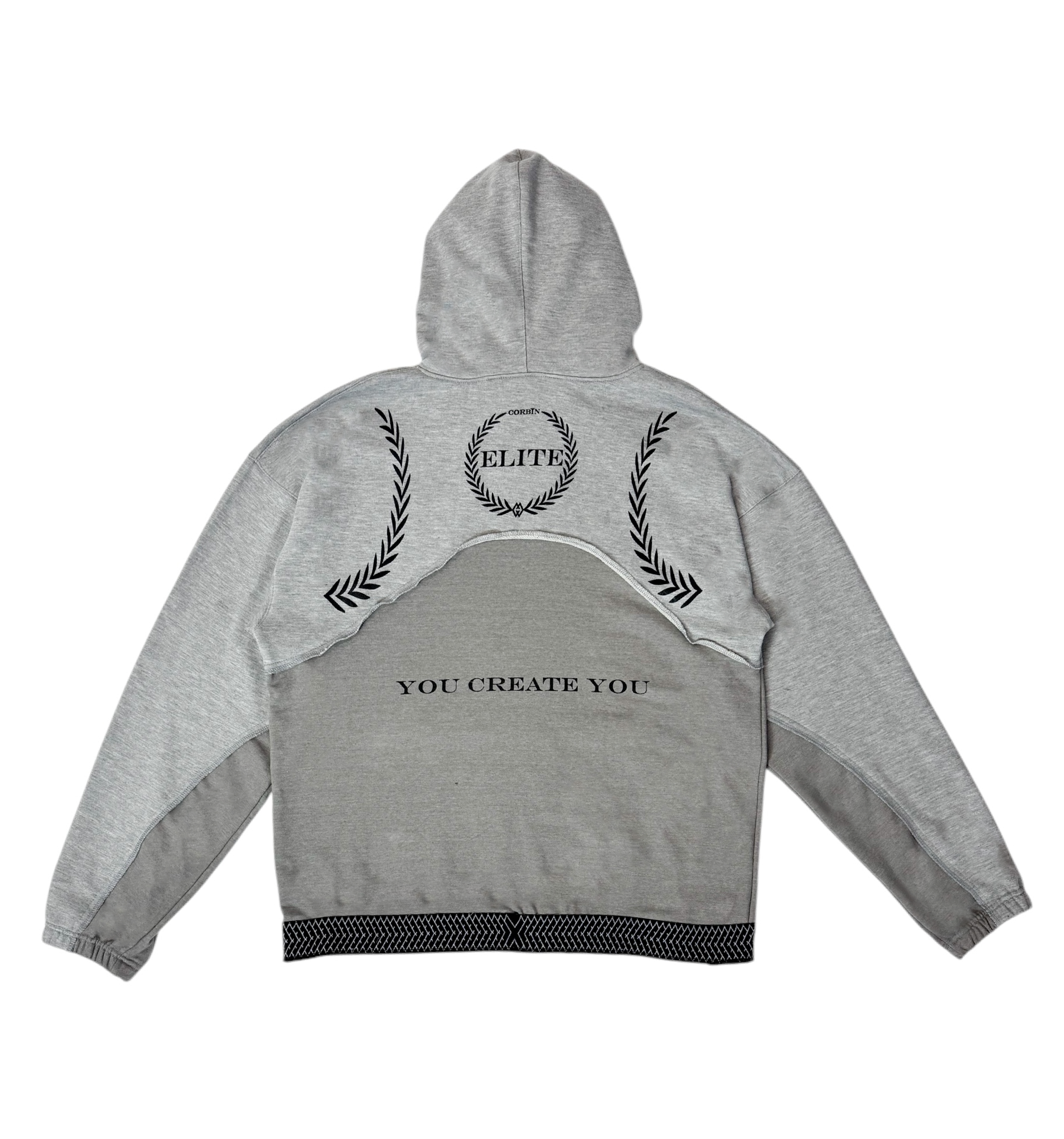 Sleek and modern Corbin hoodie in gray, featuring a bold black logo centered on the chest. A perfect blend of style and comfort.